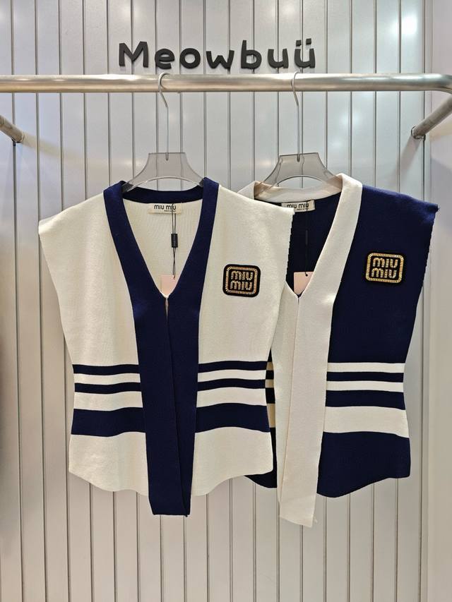 Miumiu custom letter square gold thread embroidery beaded badge striped strap kn