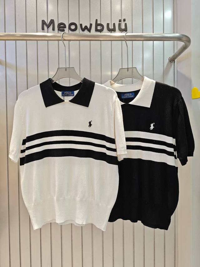 Ralph Lauren Ralph Lauren RL pony embroidery stripes contrast lapel knitted shor