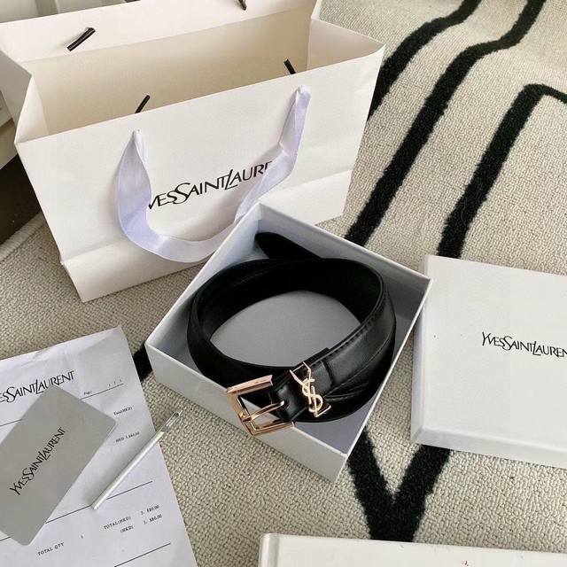 Ysl Saint Laurent black and gold retro belt with full package A versatile style