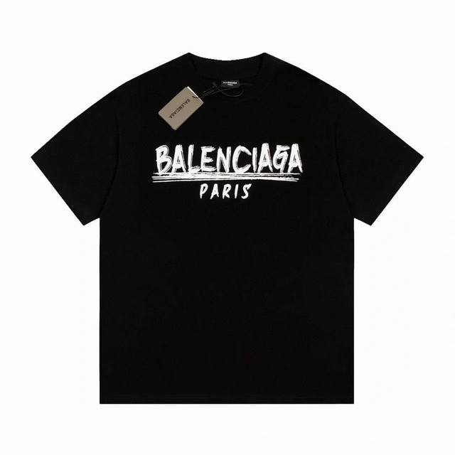 for Balenciga 2025Ss letter graffiti T-shirt, pure cotton soft fabric, color-mat