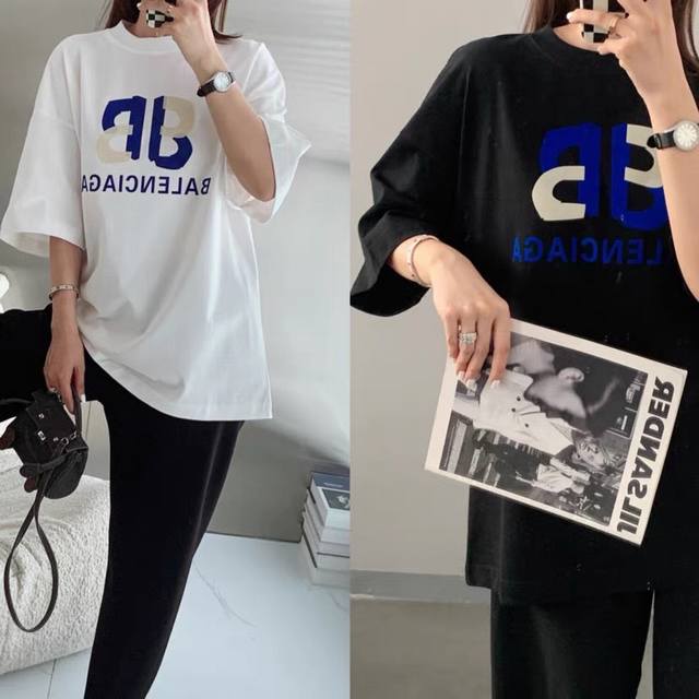for Balenciaga blue and white letter print short-sleeved T-shirt No exaggeration