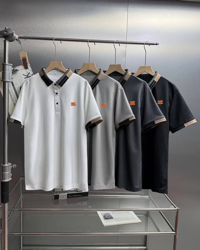 Celine Polo shirt with matching color stripes for couples A classic and popular