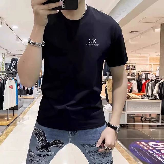 2025 Calvin Klein new men's casual round neck wide short-sleeved T-shirt with sm