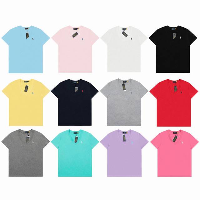 Top quality Ralph Lauren classic pony embroidery V-neck goddess style basic shor
