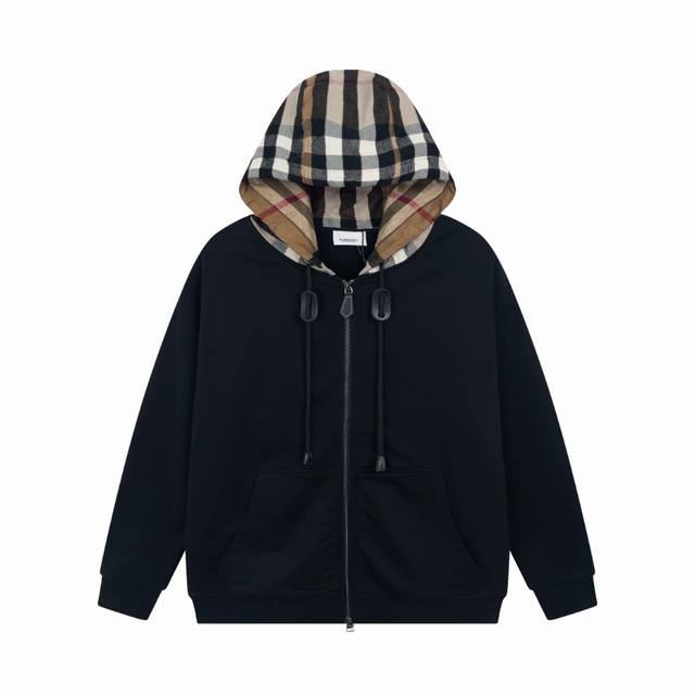 High-version Bbr plaid cotton blend zipper hoodie Bur's top-notch product, the t