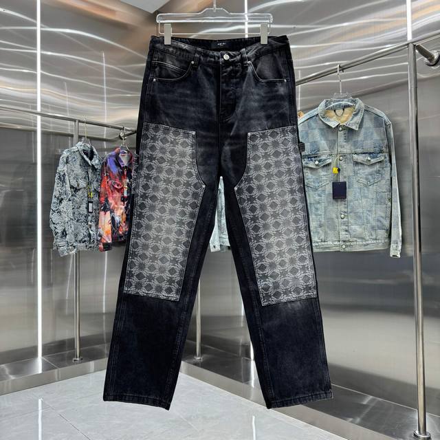 Amiri pattern logo jacquard craft workwear street fashion loose straight jeans c