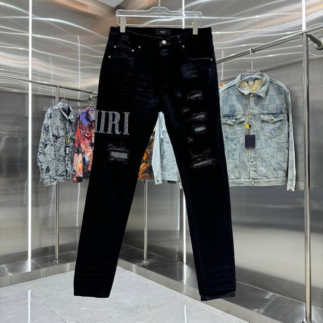 Amiri ripped diamond lettering craft street fashion slim-fitting skinny stretch