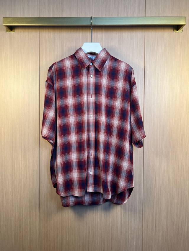 Acne 25Ss Plaid Short Sleeve Shirt Made from Xinjiang long-staple cotton and col