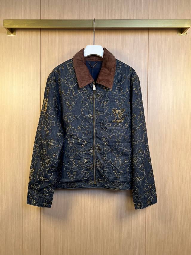 Lv embroidered denim work jacket The Lv Arabesque pattern on the autumn and wint