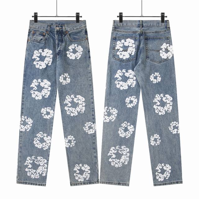 8197 Denim Tears Kapok American niche brand printed washed straight jeans Washed