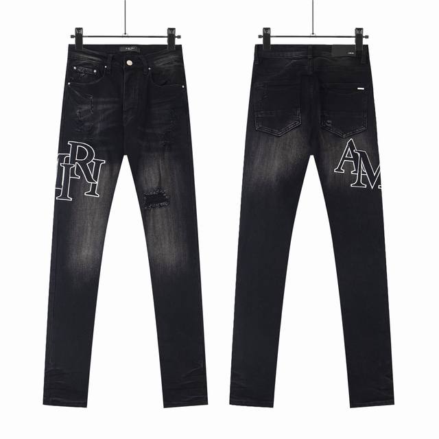 8199 Top version Amiri classic embroidered small label patch ripped washed distr