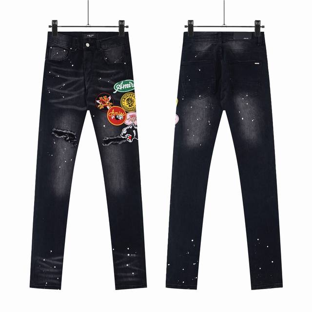 8196 Top version Amiri classic multi-element embroidery patch ripped washed dist