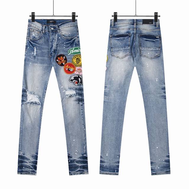 8195 Top version Amiri classic multi-element embroidery patch ripped washed dist