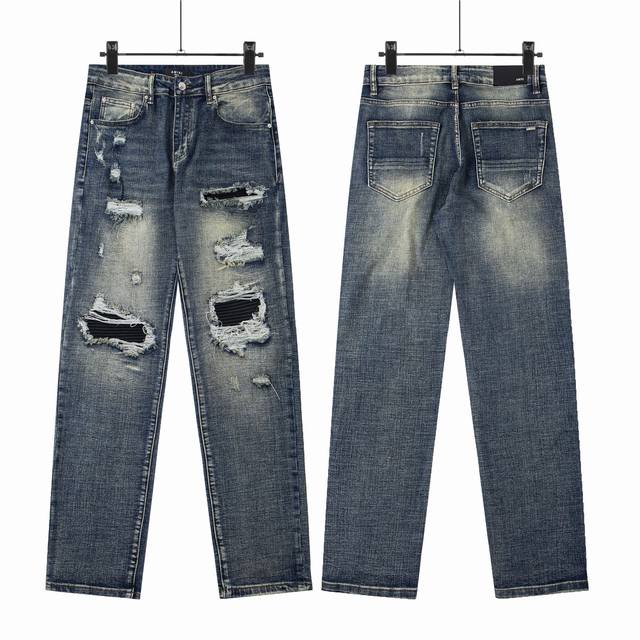 8194 Top version Amiri classic knife-cut ripped washed distressed skinny jeans S