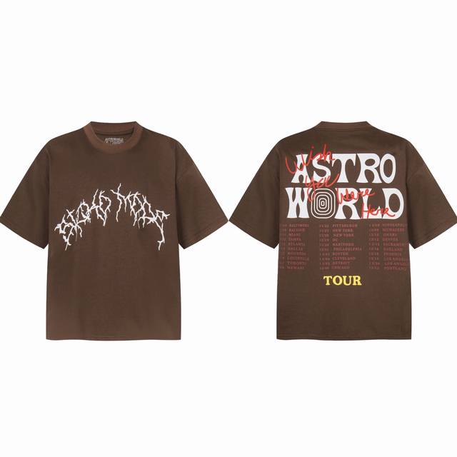 Tr25 Travis Scott Cactus Jack Astroworld letter lightning print retro short-slee