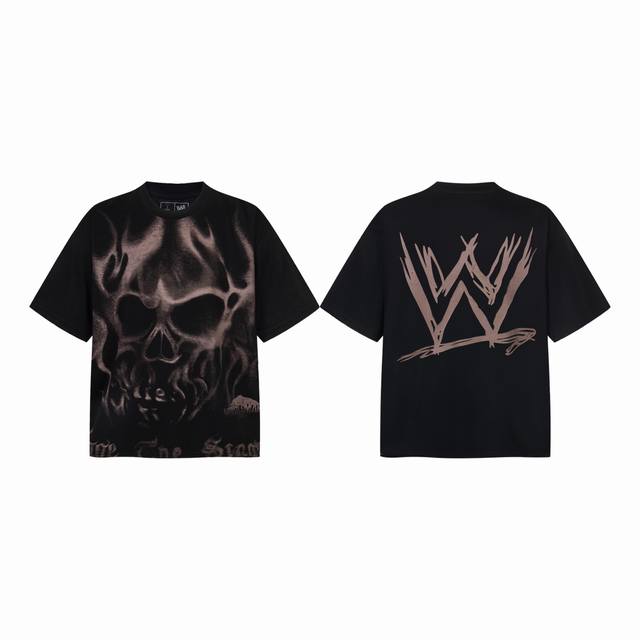 Tr21 Travis Scott X WWE Joint Model Ss25 Skull Letter Printed Retro Short Sleeve