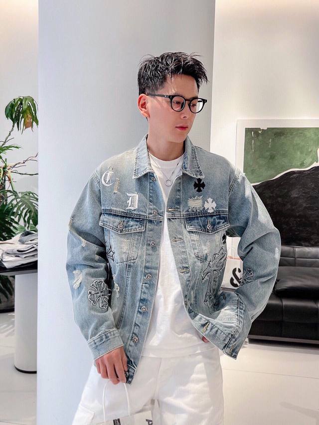 The Croco denim jacket with a high order rate has a distressed washed jacket wit