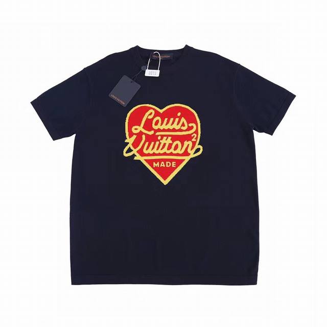 Lv Nigo Love Heart Wool Short Sleeve Intarsia Jacquard Heart Pattern Round Neck