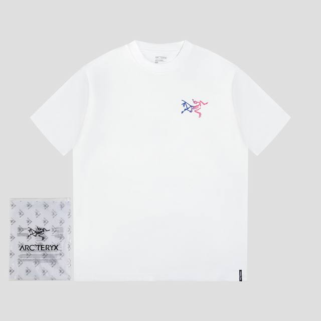 Arc'Teryx short-sleeved T-shirt with colorful printed logo on the chest is made