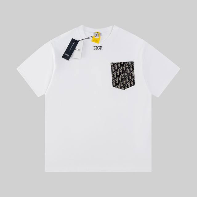 Top original Dio embroidered patchwork fabric with chest pocket short-sleeved T-