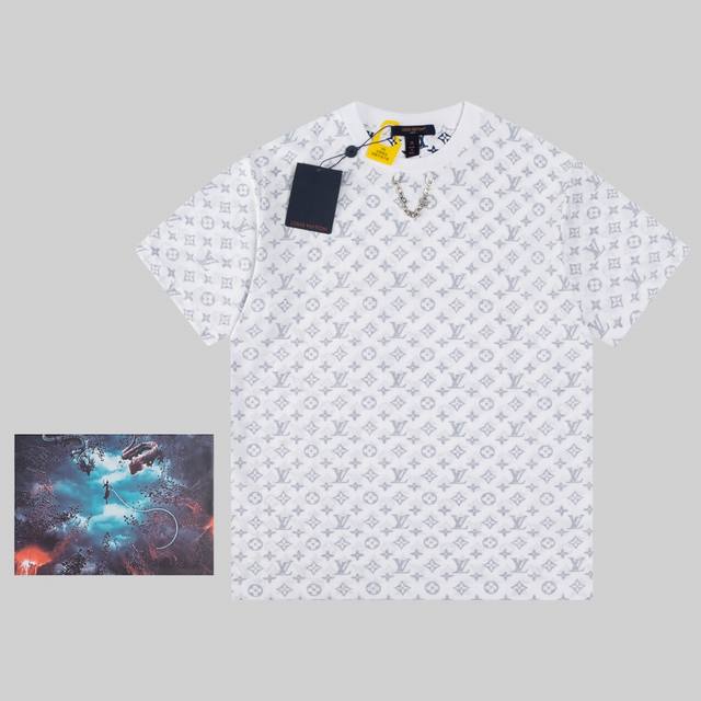 gift box Louis classic collar chain full print round neck short sleeves authenti
