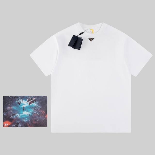 Prada short-sleeved shirt with triangle logo on chest Customized mercerized hydr