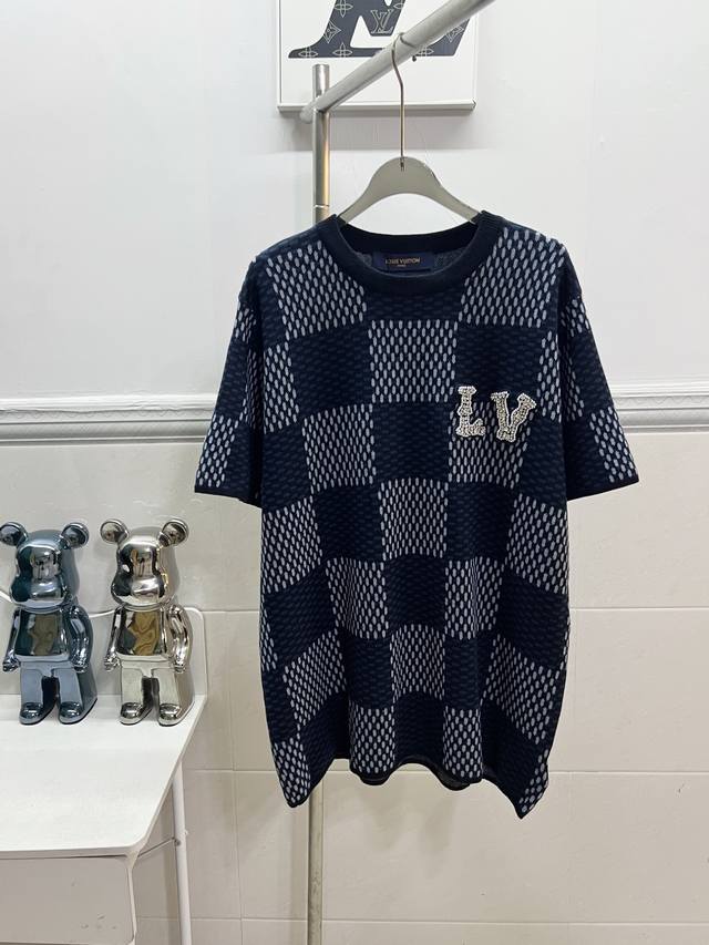 Style No. R061 Louis Vuitton checkerboard diamond-embellished cotton knitted sho