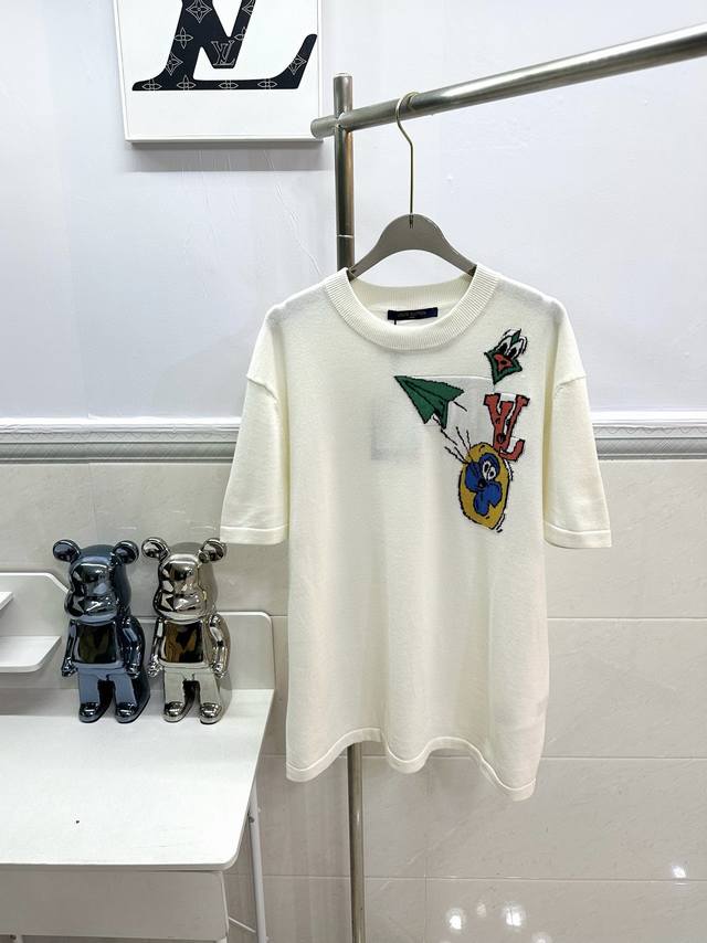 Style No. R006 Louis Vuitton paper airplane design knitted short-sleeved T-shirt