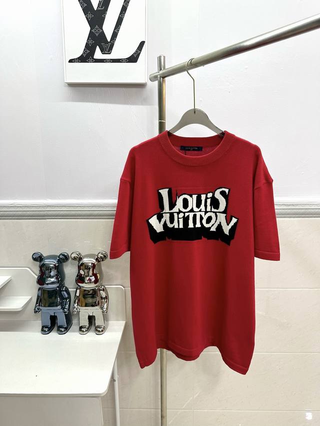 Style No. R005 Louis Vuitton jacquard letter knit short-sleeved T-shirt The fabr