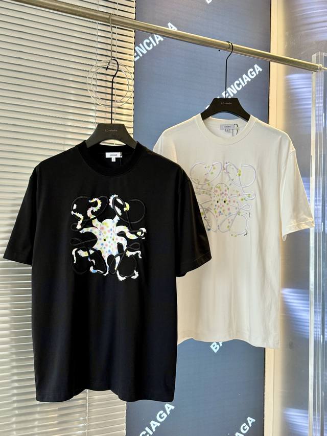 25Ss co-branded octopus series short-sleeved T-shirt with embroidered moon print