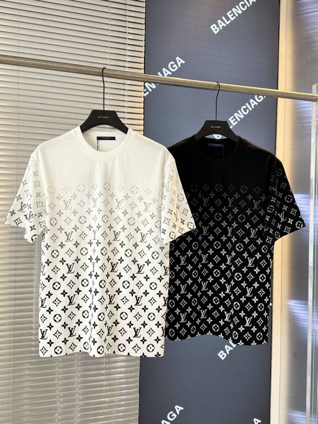 Lv Louis Vuitton full body gradient print logo 300g round neck heavy logo brand