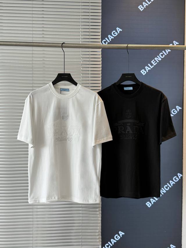 Prada classic logo embroidered casual round neck short sleeves Fabric: Customize