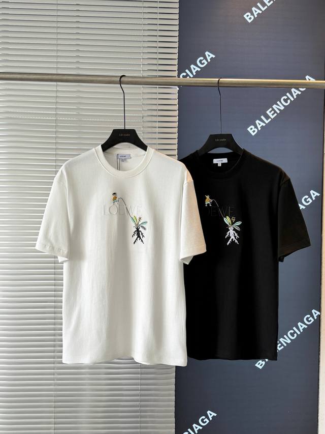 High-end custom Loewe 25Ss Mandrake embroidered short-sleeved T-shirt - The fabr