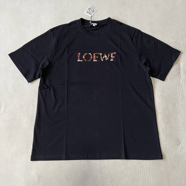 Loewe colorful letter embroidery round neck short sleeves