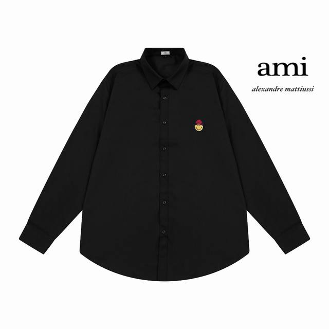 Ami Amy embroidered smiley face logo design long sleeve shirt with matching dyed