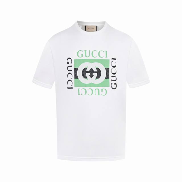 Top version with white background Gucci logo printed round neck short-sleeved T-