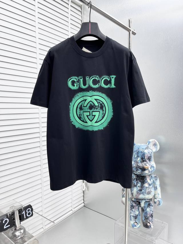 Gucc*25Ss new short sleeves, the latest brand classic Logo pattern, high standar