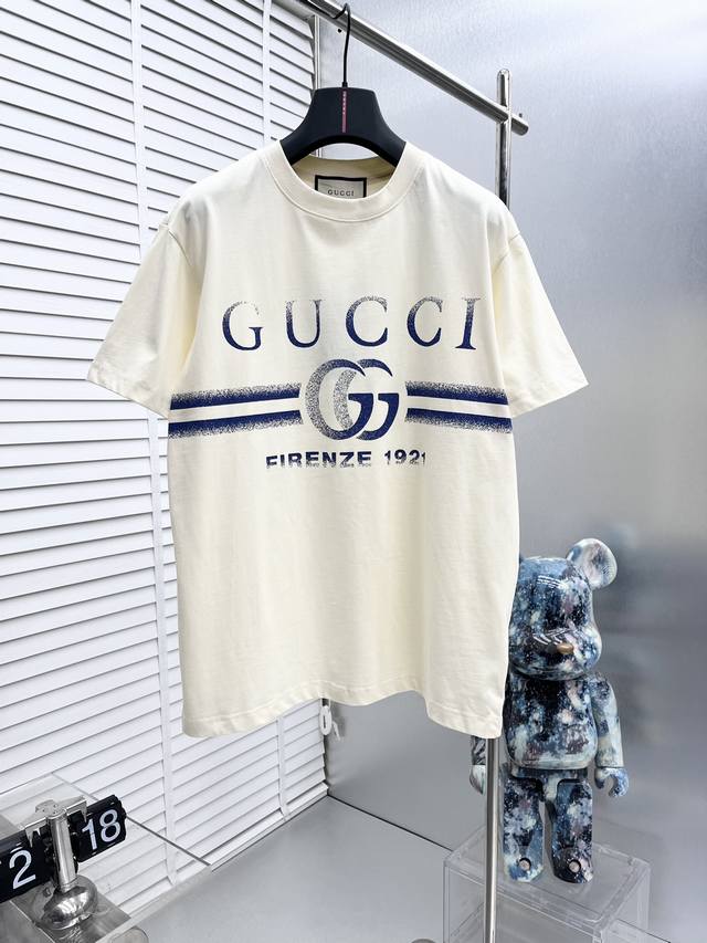 Gucc*Ss new short sleeves, the latest brand classic Logo pattern, high standard