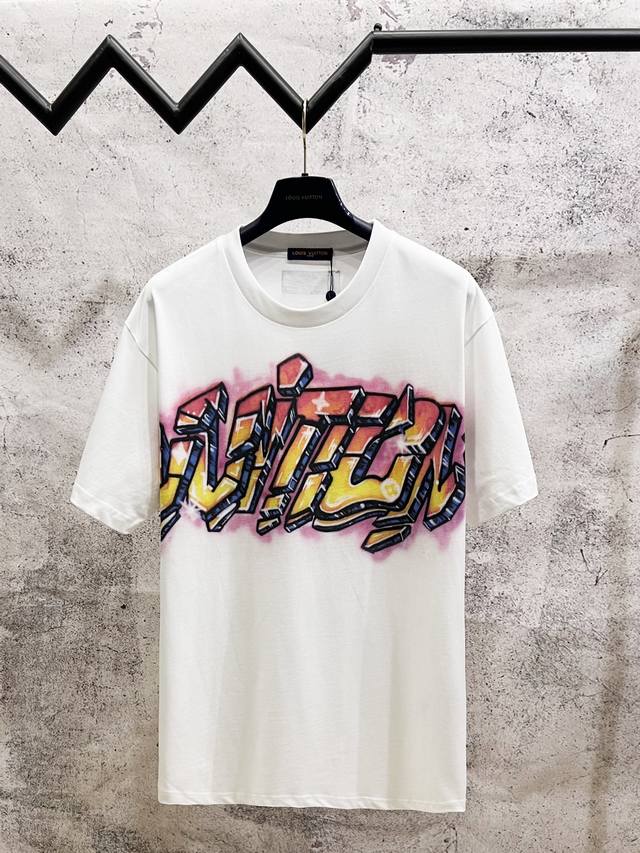 Louis Vuitton*Louis Vuitton Lv flame graffiti direct spray letter short-sleeved