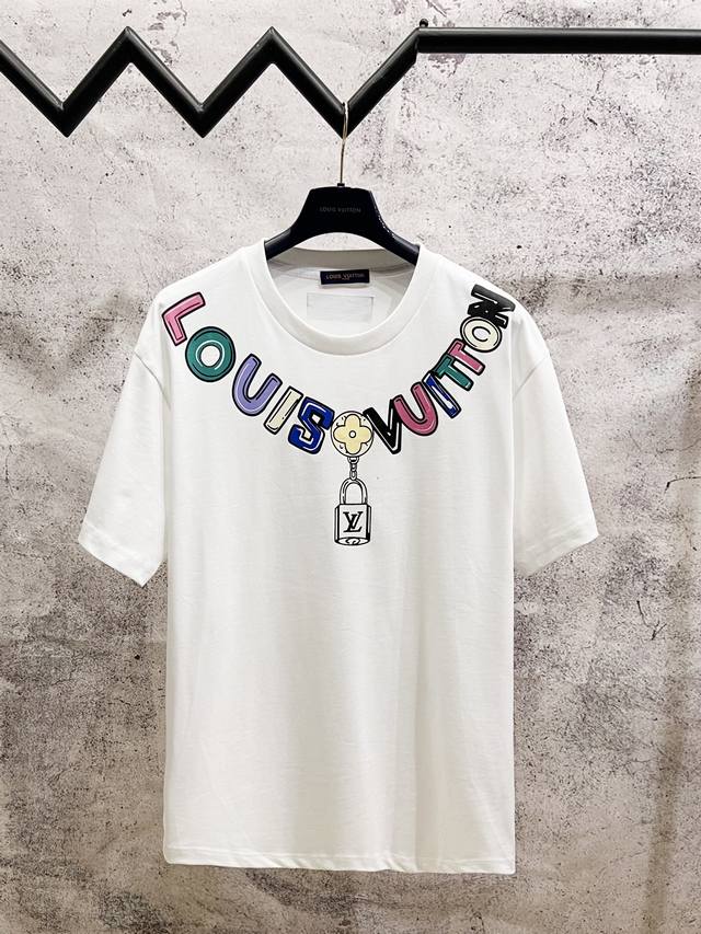 Louis Vuitton*Louis Vuitton Lv letter Logo chain print short-sleeved T-shirt Cus