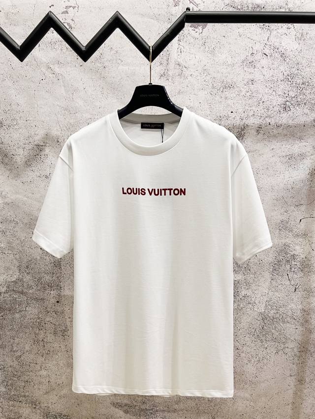 Louis Vuitton*Louis Vuitton Lv red flocked short-sleeved T-shirt Customized 280g