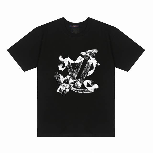 Louis Vuitton*Louis Vuitton Lv flying bird and peace dove sketch print short-sle