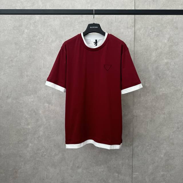 Prada 25Ss new triangle logo contrast cotton short sleeve T-shirt Size SML Xl Th