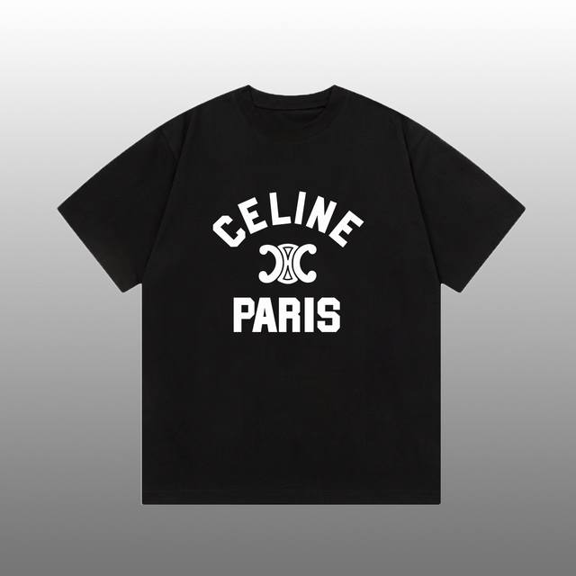 Celine printed logo versatile trendy short-sleeved T-shirt tag collar label wash