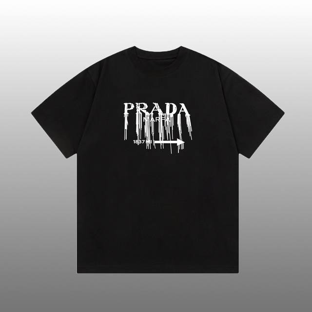 Prada printed logo versatile trendy short-sleeved T-shirt tag collar label washi