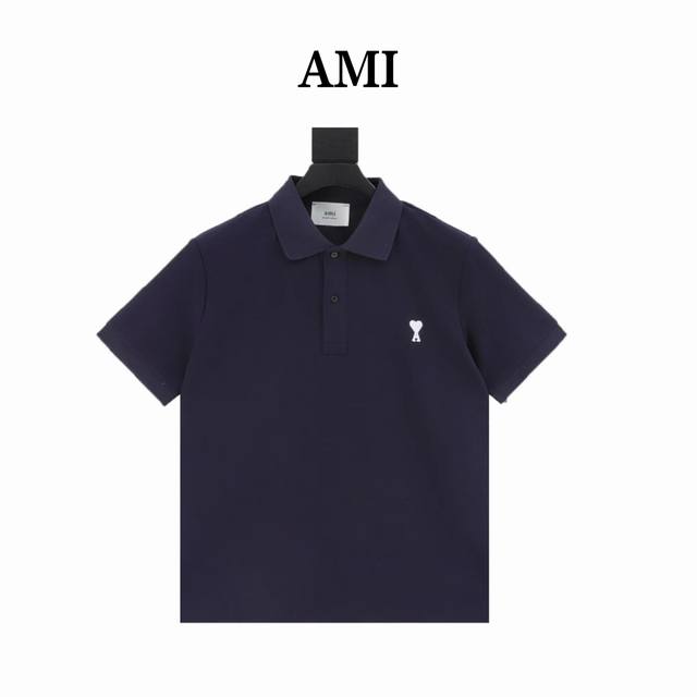 Ami round neck flat embroidered white heart polo shirt S-Xl
