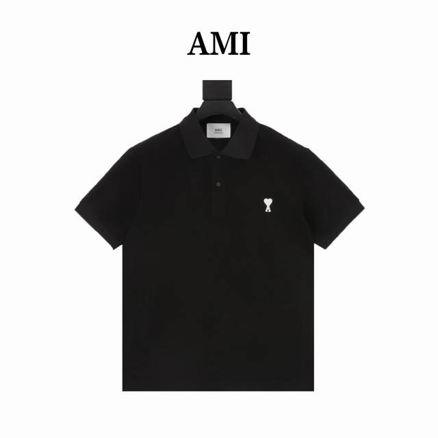 Ami round neck flat embroidered white heart polo shirt Size: S-Xl