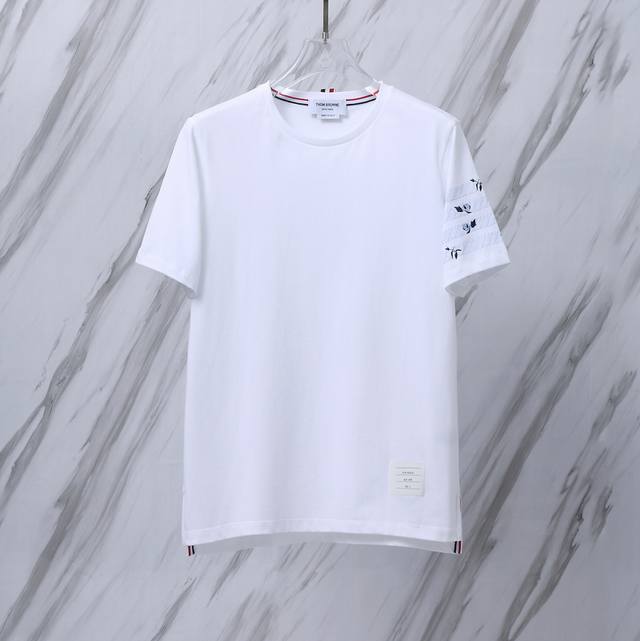 Item No.: T021 Tb rose embroidered striped round neck pure cotton T-shirt Thom B