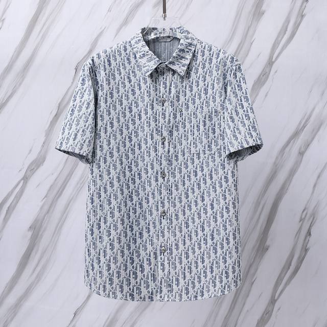 Item No.: D68 Dior Cd full-printed letters denim jacquard short-sleeved shirt Di