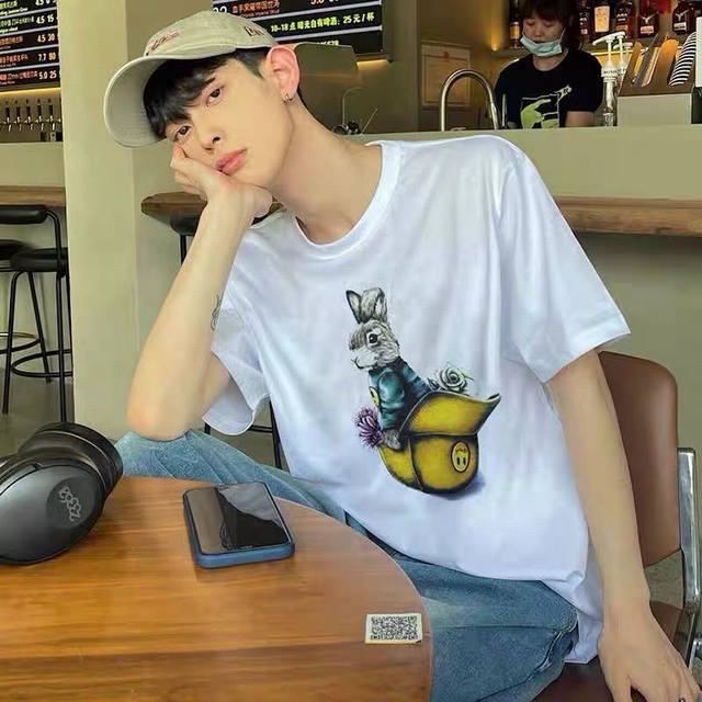 Dw-47# Drew House summer new 24Ss cute rabbit print couple short-sleeved T-shirt